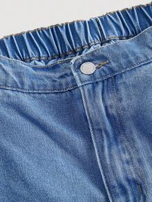 SHEIN CURVE+ 大码女式宽松破洞口袋阔腿休闲牛仔裤，圣诞牛仔，圣诞节，新年，新年，日常休闲牛仔裤，圣诞礼物牛仔裤，Y2K复古牛仔裤，街头风oversized牛仔裤，返校季牛仔裤款式，爱心刺绣，爱心牛仔，俏皮风格，刺绣时尚，爱心图案休闲牛仔裤，爱心牛仔：大码爱心刺绣牛仔裤——完美适合俏皮休闲的日子，春季休闲爱心刺绣大码牛仔裤 - 藍色 - 查看 4