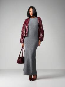 MISSGUIDED 女士秋冬罗纹针织长袖修身连衣裙 - 灰色 - 查看 3