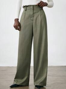 Aveloria Modichic 时尚设计感，百搭通勤休闲褶皱腰纸袋裤 - 軍綠色 - 查看 4