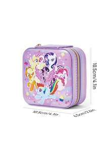 My Little Pony X SHEIN 1件裝卡通角色印花彩色PU皮革便攜旅行珠寶收納盒，附3個項鍊掛鉤、戒指收納格及其他收納隔層，適合居家收納、旅行、通勤，適合女性與青少年，Twilight Sparkle、Rainbow Dash、Pinkie Pie、Applejack、Fluttershy、友誼主題，禮物首選 - 淡紫色 - 查看 9