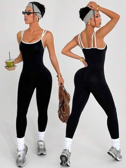 Dewbera 女士无缝黑色吊带背心长款连体裤