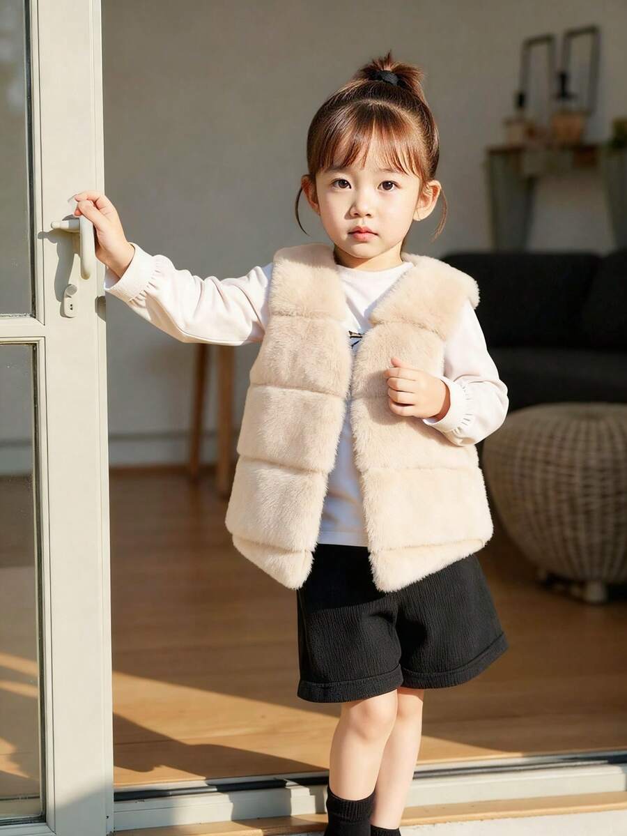 SHEIN 女童毛绒蓬松无袖外套，适合各种场合，尽显优雅气质