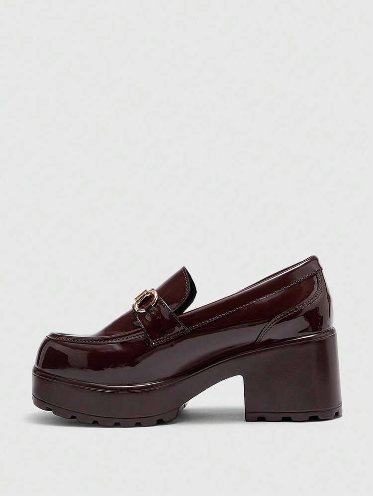 CUCCOO BIZCHIC Mocasines negros de moda para mujer con punta redonda y plataforma, para ir al trabajo y a la escuela