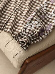 Elaquor Camisa casual de talla grande con estampado a cuadros y bordado floral, otoño - Café integral - Ver 6