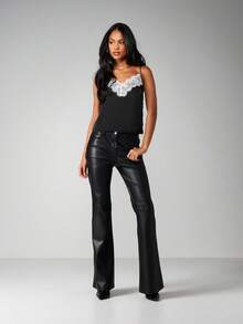 MISSGUIDED Elegant Lace Trim Satin Camisole Top For Evening Occasions And Night - Black - View 4