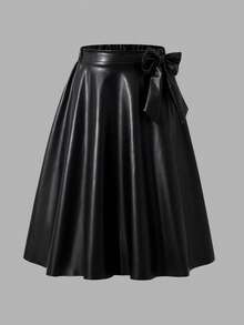 Teen GirlElegant Minimalist Retro Flared PU Leather Skirt