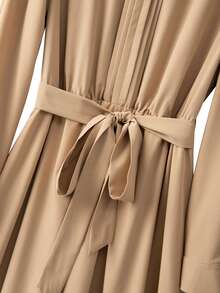 GlowEve CURVE Plus Size Pleated Waist Tie Long Sleeve Dress