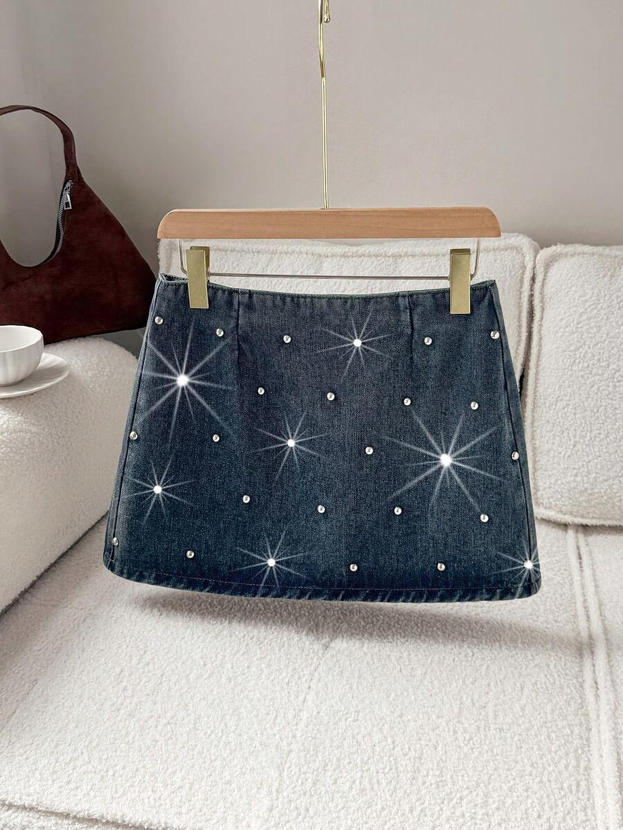 Comfortcana 女士时尚亮面百搭牛仔迷你裙，冬季圣诞节毕业季裙装，时尚百搭