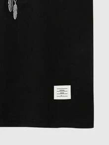 Manfinity Homme Áo thun nam cổ tròn tay ngắn họa tiết chắp vá, năng động cho mùa hè - màu đen - Xem 5