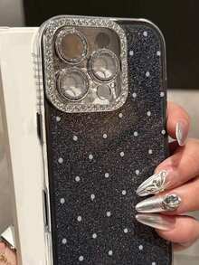 Glitter Polka Dot Sequins Phone Case Compatible ,Lovely Solid Color Summer Back Cover,Back To School. - Black - View 3