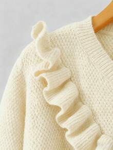 SHEIN Clasi Jersey de cuello redondo con volantes de manga larga y unicolor para tallas grandes - Beis - Ver 5