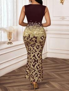 SHEIN Lady Váy đuôi cá khoét lỗ không tay họa tiết da báo cho nữ - màu nâu - Xem 2