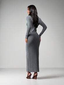 MISSGUIDED 女士秋冬罗纹针织长袖修身连衣裙 - 灰色 - 查看 2