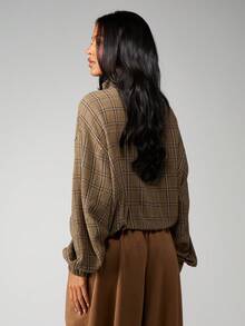 MISSGUIDED Plaid Funnel Neck Zip Cropped Jacket For Fall Winter Casual Outerwear - Multicolor - View 2