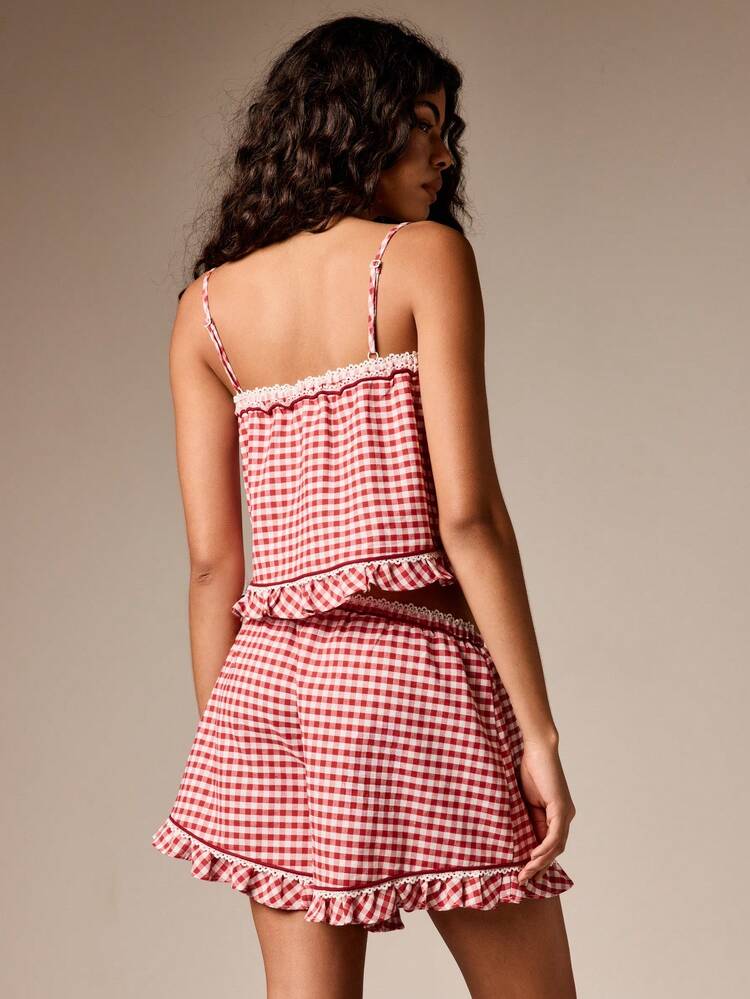 Gingham Cami Top With Ruffle Hem Shorts