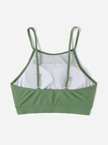 SHEIN Swim 女士纯色度假休闲吊带比基尼上衣 - 綠色 - 查看 2