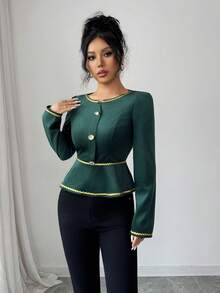 Selianne An Elegant And Stylish Autumn Shirt For Women's Knitted Work - Dark Green - View 3