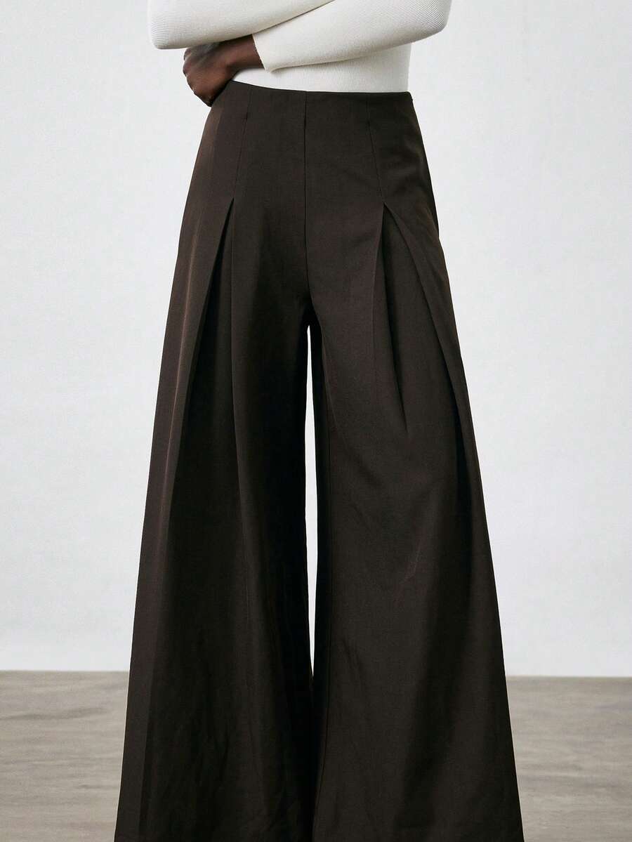 Aveloria Modichic 优雅高腰休闲裤，适合工作和日常穿着，秋冬季百搭之选 - 咖啡棕 - 查看 1