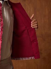 AKNOTIC Business Casual Men's Fashionable Commuter Tweed Long Sleeve Blazer - Red - View 7