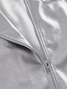 ROMWE MEN Street Life Áo khoác nam tay dài tối giản màu bạc - Bạc - Xem 9