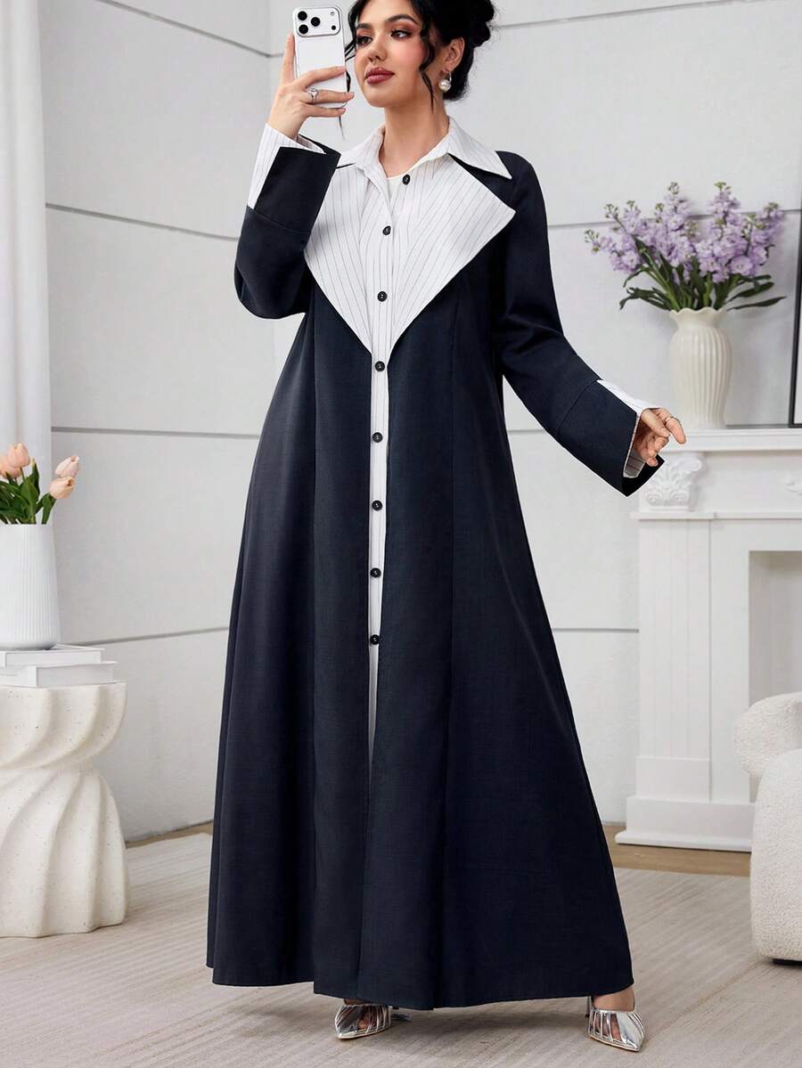 Al Najma 女士秋季二合一衬衫领多层长袍，适合日常穿着 - 彩色 - 查看 1