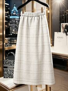 GlowEve CURVE Plus Size Women Wool Blend Button Decor Pencil Skirt - White - View 2