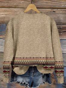 EMERY ROSE Sudadera holgada de cuello redondo con estampado minimalista casual para mujer talla grande, estilo vintage, bordada y estampada, adecuada para principios de otoño - Multicolor - Ver 2