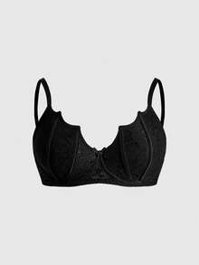 ROMWE Plus Size Gothic Lace Floral Bralette & Wireless Bra - Black - View 1