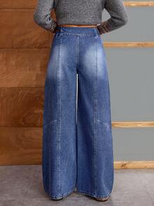 EMERY ROSE 女式高腰口袋阔腿宽松休闲百搭牛仔裤 - 藍色 - 查看 2