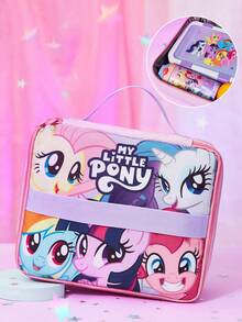 My Little Pony X SHEIN 1 Bolsa de almuerzo aislada con estampado de personaje de dibujos animados, dos formas de sujetar para mantener la comida caliente o fría, bolsa de picnic, gran capacidad, puede contener cajas de almuerzo y bebidas o frutas, adecuada para picnics, campamentos, viajes, uso familiar, adecuada para familias, estudiantes, Fluttershy, Rarity, Rainbow Dash, Twilight Sparkle, Pinkie Pie - Morado claro - Ver 1