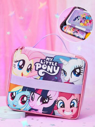 My Little Pony X SHEIN 1 Bolsa de almuerzo aislada con estampado de personaje de dibujos animados, dos formas de sujetar para mantener la comida caliente o fría, bolsa de picnic, gran capacidad, puede contener cajas de almuerzo y bebidas o frutas, adecuada para picnics, campamentos, viajes, uso familiar, adecuada para familias, estudiantes, Fluttershy, Rarity, Rainbow Dash, Twilight Sparkle, Pinkie Pie