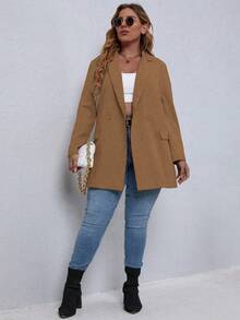 EMERY ROSE Áo khoác blazer tay dài cổ ve lật màu trơn cỡ lớn cho nữ - Màu Khaki - Xem 4