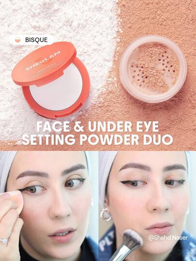 SHEGLAM Insta-Ready Face & Under Eye Setting Powder Duo-Bisque 2 In 1 Brightening Loose Setting Powder Matte Pore-Less Waterproof Powder Face Makeup Powder Brand Beauty Makeup Face Paint Cosmetic For Women Girls Perfect For Winter Spring Ideal For Y2K Fancy Fashion Suitable For Birthday Gift Party Ready Best Color