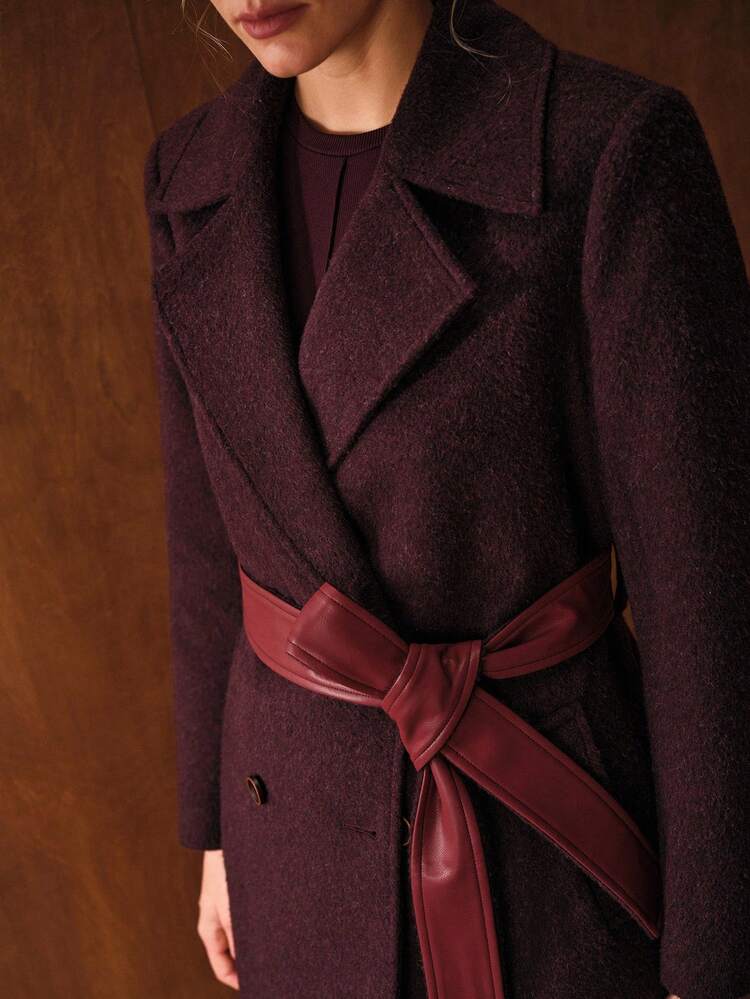 WOMEN'S WOOL BLEND LAPEL COLLAR DOUBLE BREASTED PLACKET BELTED OVERCOAT, AUTUMN/WINTER