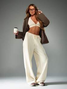 MISSGUIDED Cropped Bomber Jacket With Collar And Zipper Closure For Fall Layering Casual Outerwear - Brown - View 3