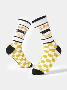HARRY POTTER X SHEIN 1 Pair Women's Casual College Style Checkerboard Animal Pattern Contrast Color Mid-Calf Socks