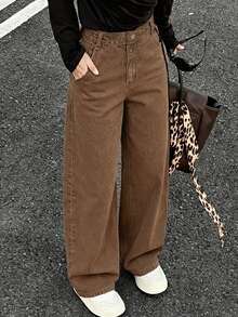 DAZY Women's Loose City Casual Straight Leg Jeans - Brown - View 2