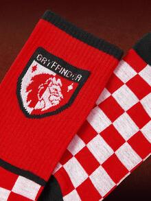 HARRY POTTER X SHEIN 1 Pair Women's Comfortable Plaid & Lion Pattern Crew Socks