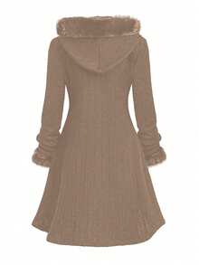 SHEIN LUNE 女士秋冬连帽长袖针织外套 - 咖啡棕 - 查看 2