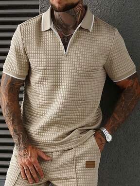 Manfinity CasualCool Men's Contrast Color Short Sleeve Casual Commuter Polo Shirt Men Waffle Knit Old Money,Daily Leisure, Weekend Trips, Outdoor Activities, Travel Expeditions, Relaxed Work Environments Or Semi-Formal Occasions,Boyfriend/Husband Gift, Anniversary Gift Christmas Outfits