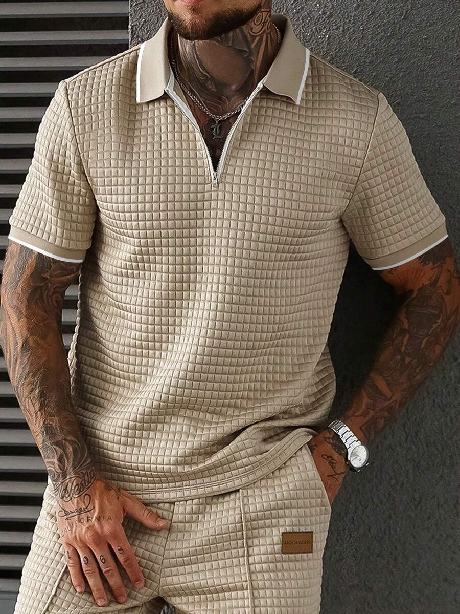 Manfinity CasualCool Polo a maniche corte casual da uomo con colori a contrasto - Cachi - Visualizzare 1