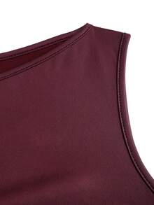 Sweetra New Fashion Wine Red Coated Elastic Fabric Off Shoulder Ruched Waist Slim Fit Mini Dress, High Neck Ruffle Detail, Suitable For Club Party, Cocktail, Commute, Daily Wear In Autumn/Winter - Burgundy - View 4
