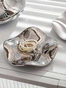 1pc Silver Ceramic Jewelry Tray, Luxury Jewelry Organizer Tray For Entryway, Key, Watch, Perfume And Decoration, Suitable For Home, Room, Living Room And Office Organizer Storage Box Travel