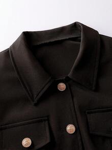 Franclia Chaqueta regular de invierno de mujer de unicolor, de manga larga y con botones delanteros, versátil y de moda - Marrón - Ver 5