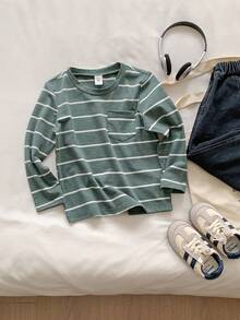 SHEIN Vintaside Kids 3pcs/Set Young BoyStriped T-Shirts, Autumn/Winter Undershirts - Multicolor - View 3