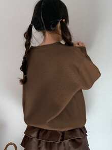 Dazy Kids Tween Girls' Round Neck Five-Pointed Star Pattern Casual Sweater - Brown - View 3