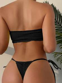 SHEIN Swim Set de bikini tip bandeau cu cravată de plajă de vară