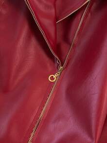 GlowEve CURVE Áo khoác ngắn tay dài cỡ lớn dành cho nữ, Áo khoác mô tô ngắn thời trang đa năng, thường ngày, thích hợp mặc hàng ngày, giúp thon gọn - Màu Đỏ Sâu - Xem 3