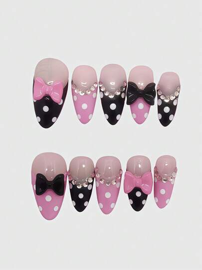 Kawaii Puntas de uñas postizas hechas a mano con alas de metal en forma de corazón romántico con encaje, nota musical y serie rosa, estilo de bailarina, adecuadas para salidas diarias y citas. Producción masiva, diseño enérgico para niñas.