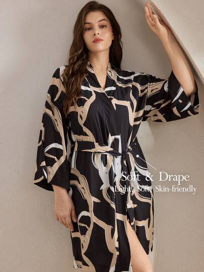 Ocili ثوب مريح وناعم بنمط تجريدي للمقاسات الكبيرة، أنيق وسهل الارتداء في فصل الخريف والشتاء